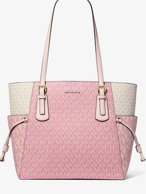 MICHAEL KORS Voyager Large Color-Block Signature Logo Tote Shoulder Bag